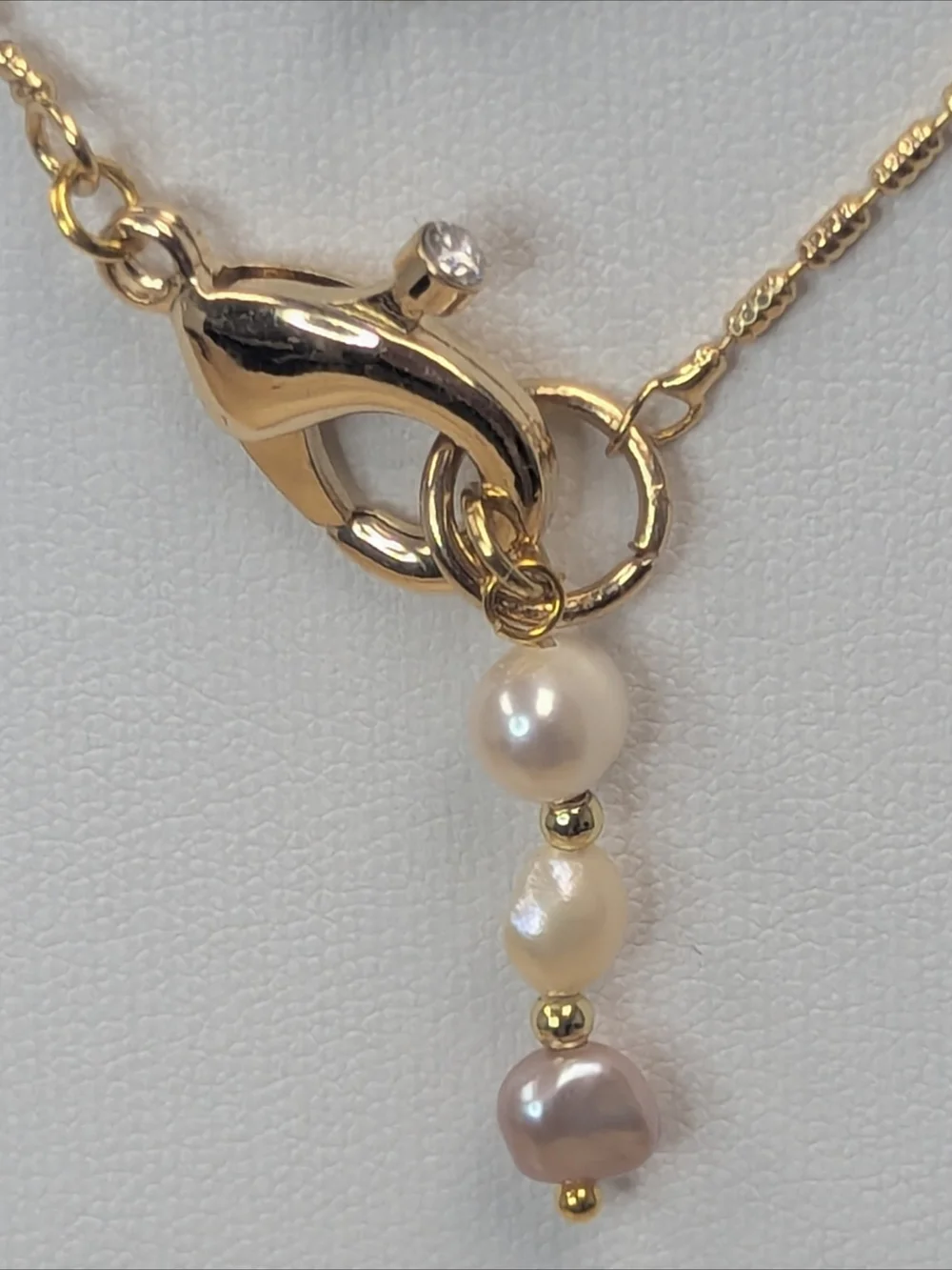 Freshwater Pearl Necklace 18KGP Textured Link Chain 18 Inch June Birthstone - Picture 3 of 9